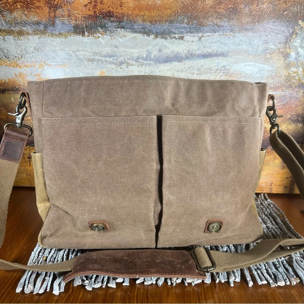 Newhey Men's Messenger Bag, 15.6” Waterproof Genuine Leather Waxed Canvas
